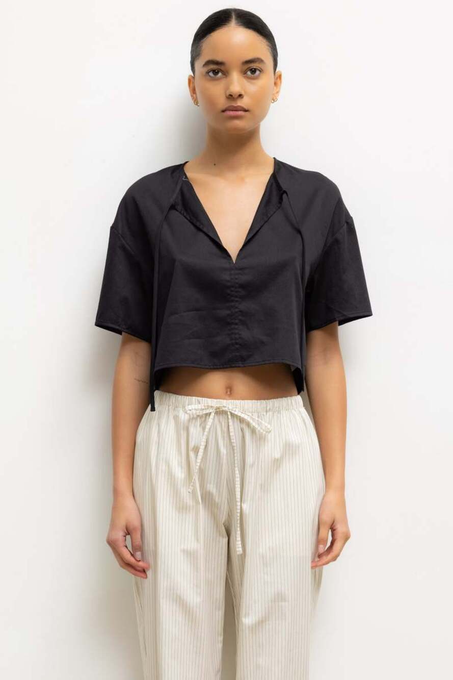 LESET Yoko Short Sleeve Tie Top in Black S NWT Minimalist Quietluxury CleanGirl